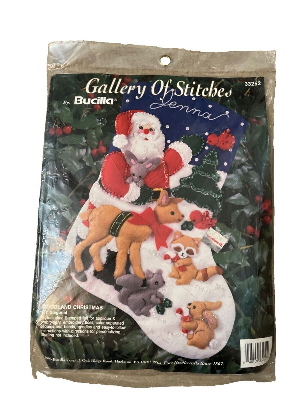 Bucilla Woodland Felt Christmas Stocking Kit Santa Deer Squirrel 90s #33252